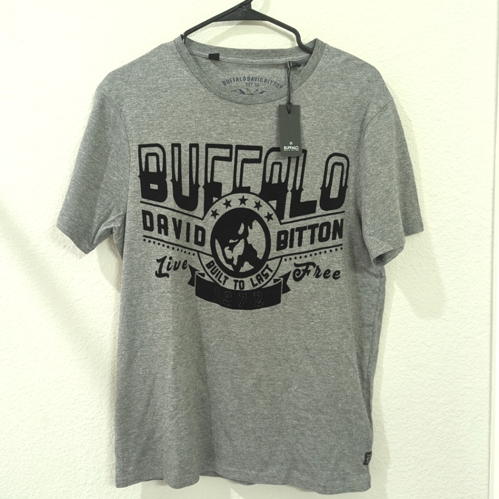 NEW Buffalo David Bitton Regular Grey Logo Tee Tshirt Fit Size Mens Small Unisex